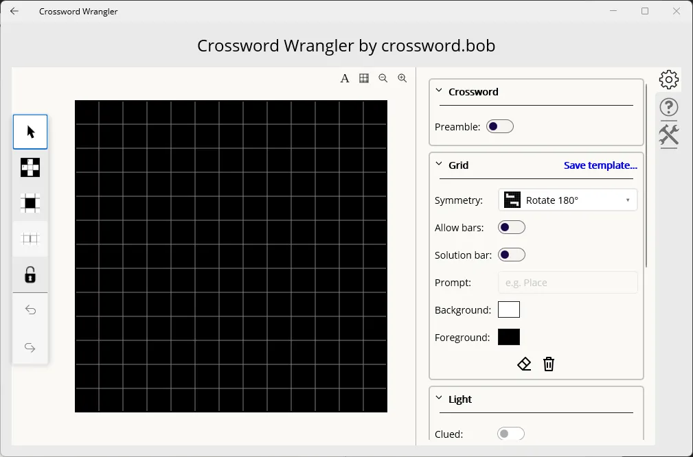The Edit page with an empty grid