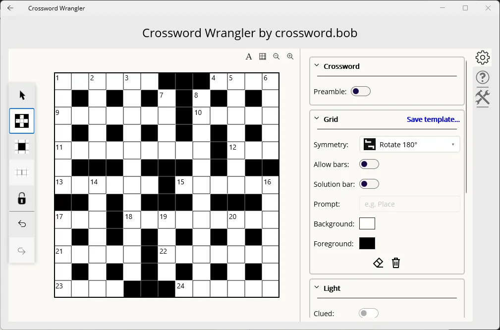 The finished grid layout with across and down lights defined