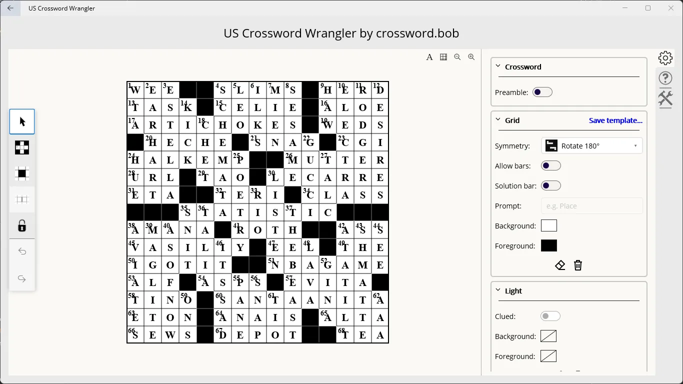 A filled US-style crossword grid