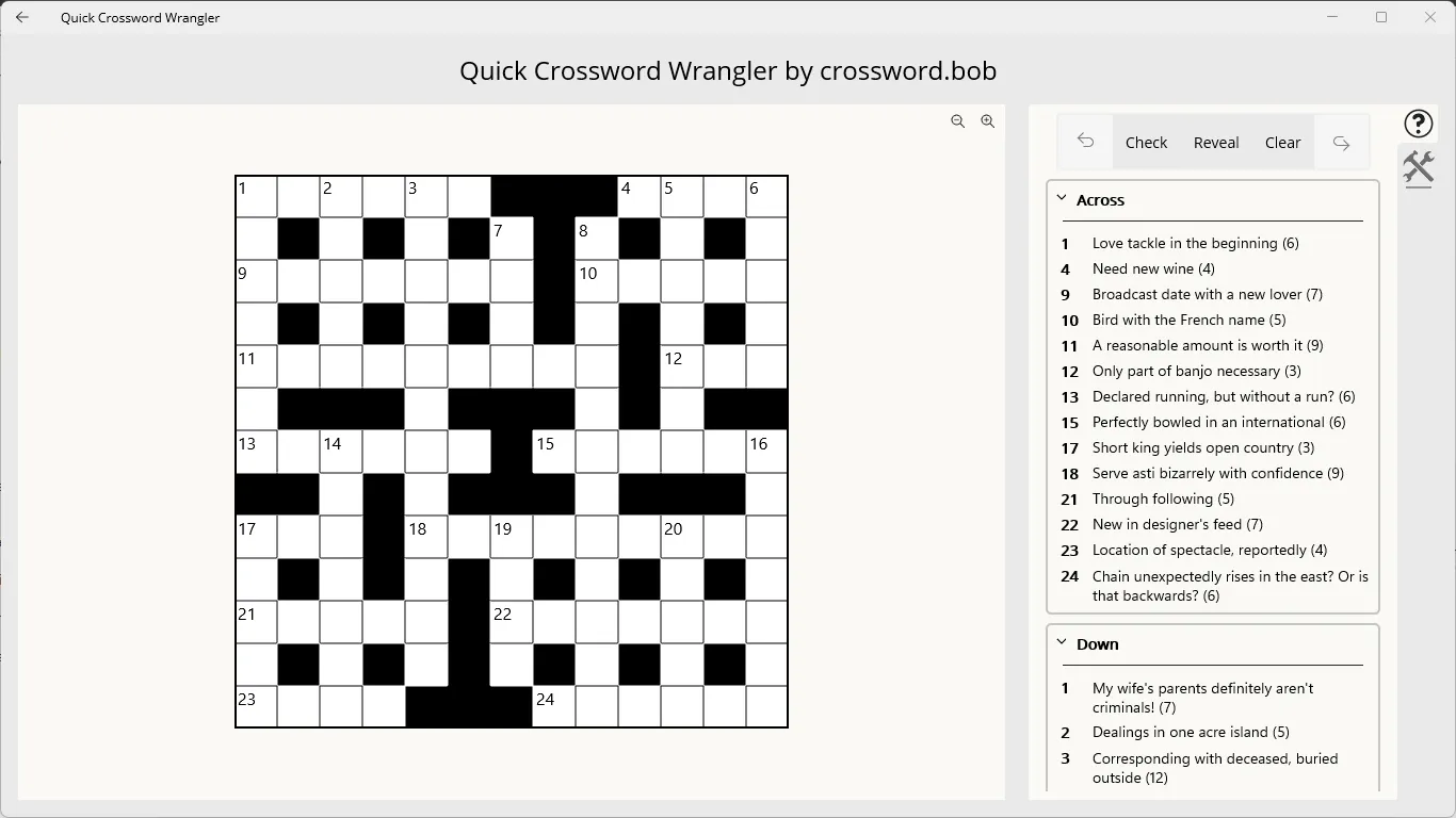 The Crossword Wrangler Solve page