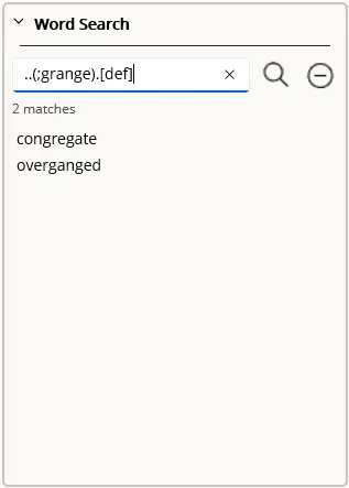 Word Search panel matching a regular expression